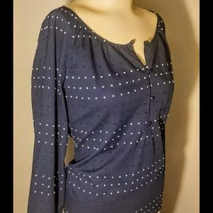 Talbot's Navy Blue Blouse, White Accent Dots, Sz M
